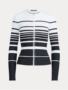 Ralph Lauren Striped Black and White Zip-Up Long Sleeve Rash Guard, XS